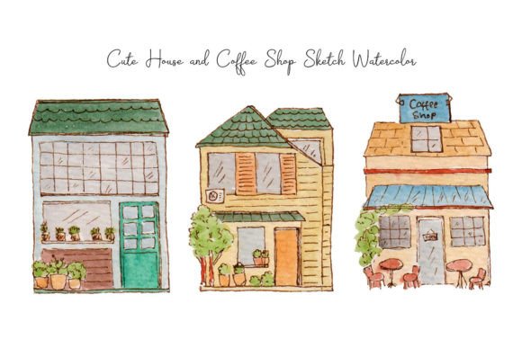 Download Building House &amp; Cafe Sketch Watercolor - Watercolor Collection