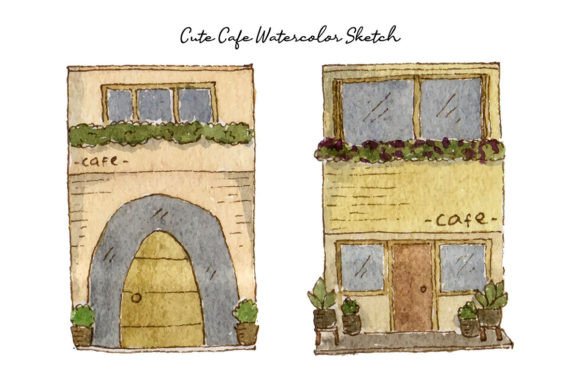 Download Cute Cafe Sketch Watercolor Collection - Watercolor Collection
