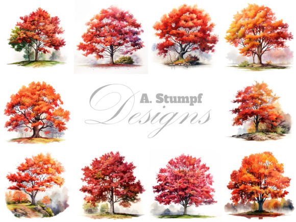 Download Maple Tree Watercolor Nature Clipart Set - Watercolor Collection