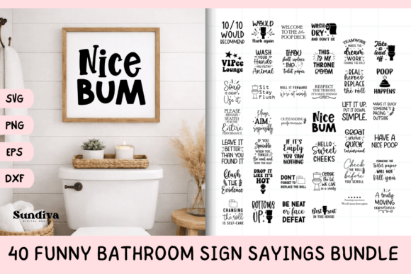 Download 40 Funny Bathroom Sign Saying SVG Bundle - Saying Collection