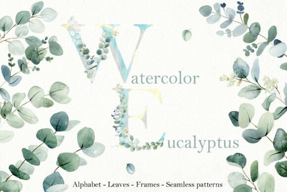 Download Watercolor Eucalyptus Clipart. Alphabet. - Watercolor Collection