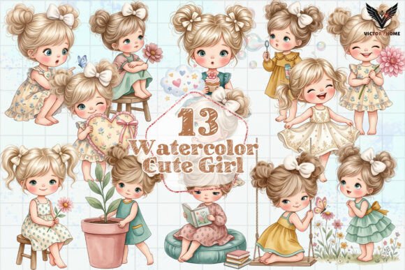 Download Watercolor Cute Girl PNG - Watercolor Collection