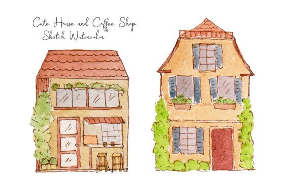 Download Building House &amp; Cafe Sketch Watercolor - Watercolor Collection
