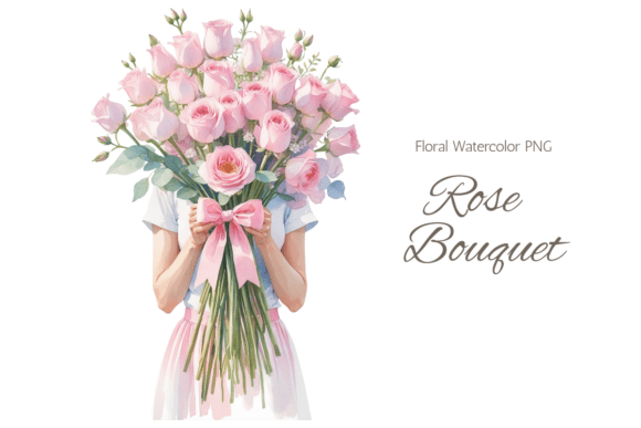 Download Watercolor Pink Rose Bouquet PNG - Watercolor Collection