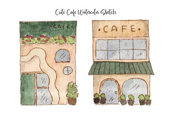 Download Cute Cafe Sketch Watercolor Collection - Watercolor Collection