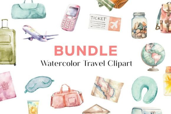 Download Watercolor Travel Clipart BUNDLE - Watercolor Collection