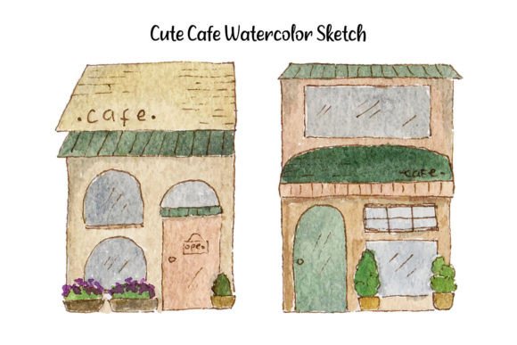 Download Cute Cafe Sketch Watercolor Collection - Watercolor Collection