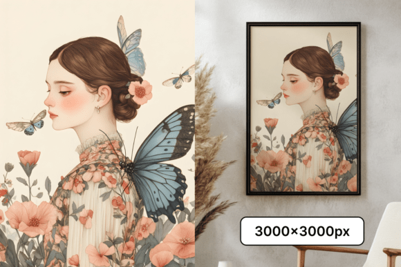 Download Watercolor Woman with Butterfly Artwork - Watercolor Collection