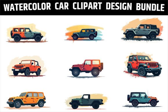 Download Watercolor Retro Car Clipart Pack - Watercolor Collection