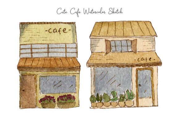 Download Cute Cafe Sketch Watercolor Collection - Watercolor Collection